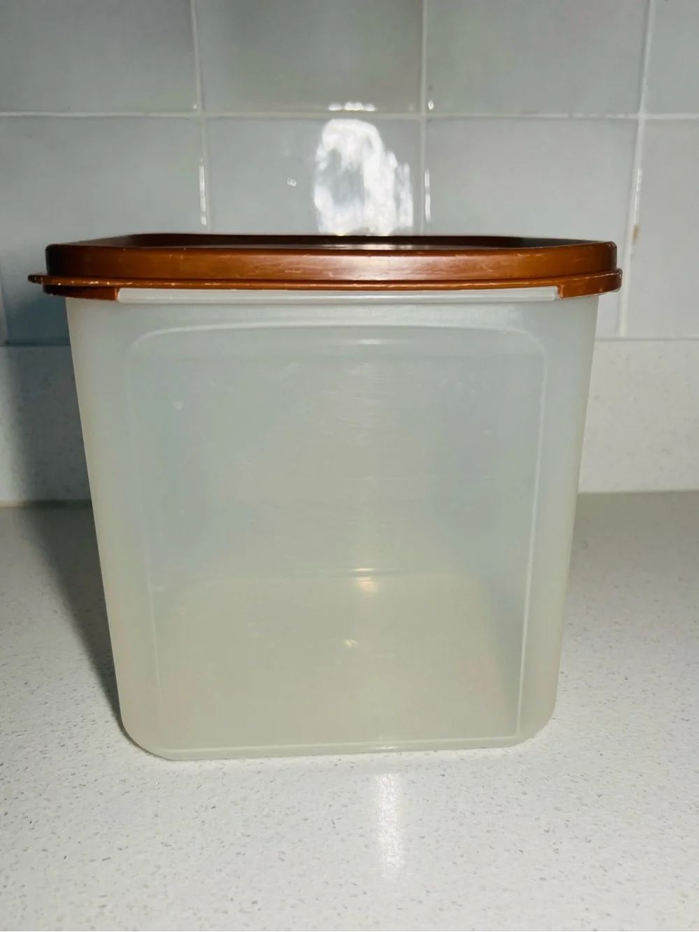 Tupperware Translucent Square Food Container with Brown Lid
